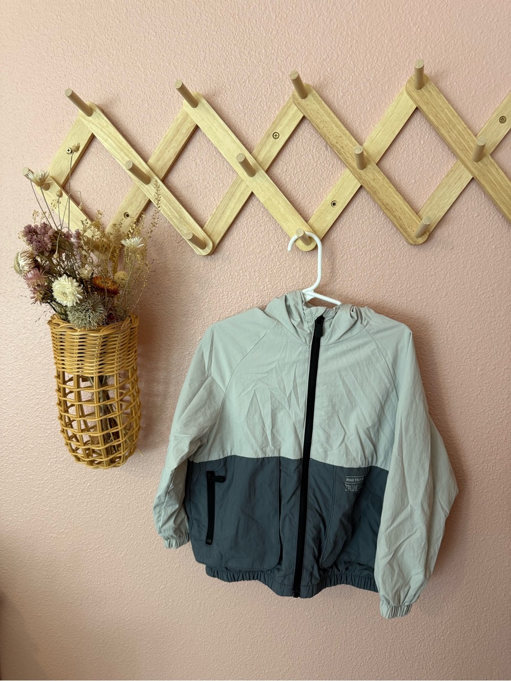 Zara Kids Light Gray and Charcoal Hooded Windbreaker Jacket